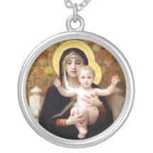 religious antique painting madona with child pendant