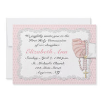 Religious Pink Rosary Beads Invitation