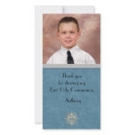 Religious Teal Silver Cross Customised Photo Card