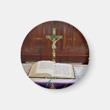 Religous Altar with Bible, Cross and Candles Magnets