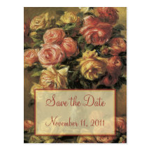 Renoir Roses Wedding Save the Date Postcard