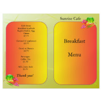 Restaurant Supplies, sample menu, Sunnyside