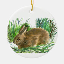 Resting Cottontail - watercolor Christmas Tree Ornaments