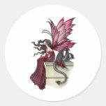 Restless Ruby Gothic Red Fairy and Dragon Round Stickers