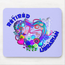 Retired Librarian Artsy Retro Blue Heart Mousepad
