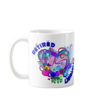 Retired Librarian Artsy Retro Blue Heart Coffee Mug