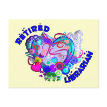 Retired Librarian Artsy Retro Blue Heart Postcard