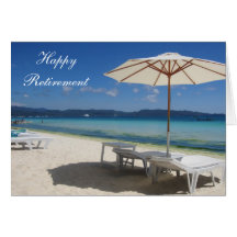 retiring blue beach greeting cards