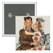 Retro 1940s Kissing Couple Buttons