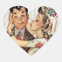 Retro 1940s Kissing Couple Heart Stickers