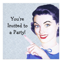 Retro 1950s Pointing Woman Personalized Invites