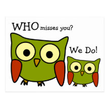 Retro 1960's Owl Miss You Postcard