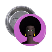 Retro 1970s Afro Green Eyed Woman Cartoon Figure Buttons
