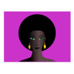 Retro 1970s Afro Green Eyed Woman Cartoon Figure Postcard