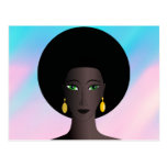 Retro 1970s Afro Green Eyed Woman Cartoon Figure Post Card
