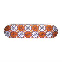 Retro 1970s large floral tile pattern orange white skate decks