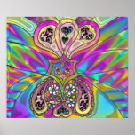 Retro 60s Psychedelic Hearts Flowers Print Poster