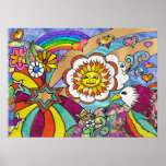 Retro 60s Psychedelic Sunshine Eagle Print Poster