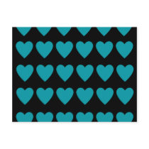 Retro 80's punk blue hearts on black postcard