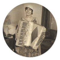 Retro Accordion Girl Round Stickers