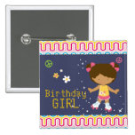 Retro African American Roller Skating Birthday Pinback Button