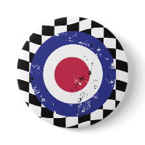Retro aged mod target on check background pin