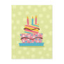 Retro birthday cake on green background postcard