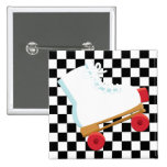 Retro Black and White Checked Rollerskate Pinback Buttons