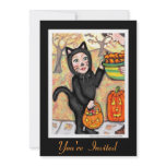Retro Black Cat Halloween Costume Invitation