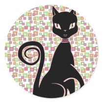 Retro Black Cat Round Sticker