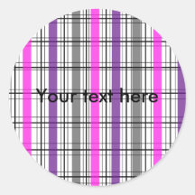 Retro black pink and white plaid round stickers