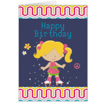 Retro Blonde Roller Skating Birthday Cards