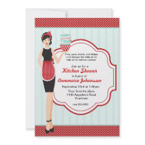 Retro Blue and Red Kitchen Shower Invitation