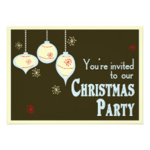 Retro Blue and Tan Christmas Invitations