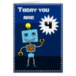 Retro blue cartoon robot birthday card