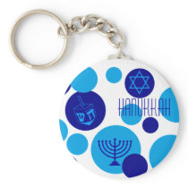 Retro Blue Hanukkah Dots Keychain