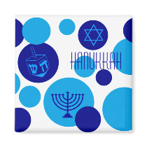 Retro Blue Hanukkah Dots Fridge Magnet