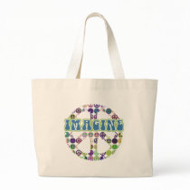 Retro Blue Imagine Peace Sign Tote Bag