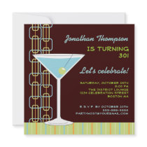 Retro Blue Martini Birthday Party Invitation