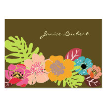 Retro bold tropical flowers, DIY background colour Business Card Template