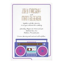 Retro Boombox Indie Mixtape Wedding Purple/Indigo Personalized Invitations