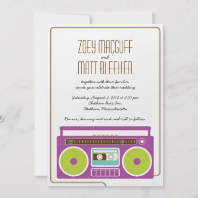 Retro Boombox Indie Mixtape Wedding Purple Lime Personalized Announcements