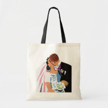 Retro Bride and Groom, You May Now Kiss the Bride Tote Bags