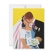 Retro Bride and Groom, You May Now Kiss the Bride Personalized Invites