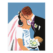 Retro Bride and Groom, You May Now Kiss the Bride Custom Invites