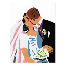Retro Bride and Groom, You May Now Kiss the Bride Post Card