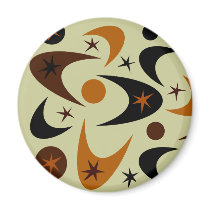 Retro Brown & Black Starburst Boomerang Fridge Magnet