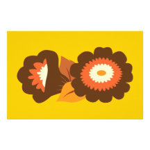 Retro Brown Flowers Custom Stationery
