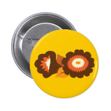 Retro Brown Flowers Pinback Button