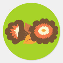 Retro Brown Flowers Round Sticker